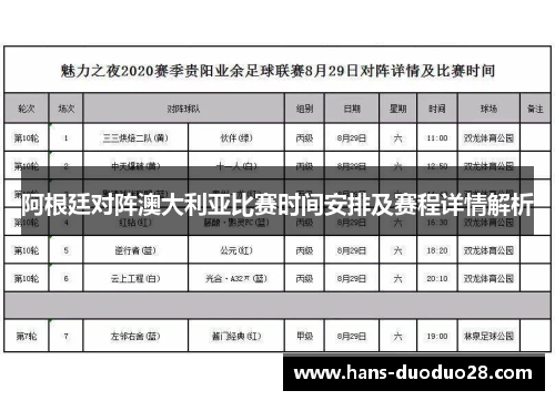 阿根廷对阵澳大利亚比赛时间安排及赛程详情解析